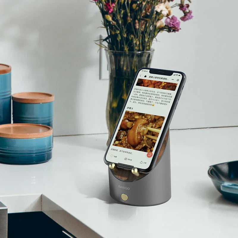 Top view of wooden smart induction speaker showing circular induction area for phone placement