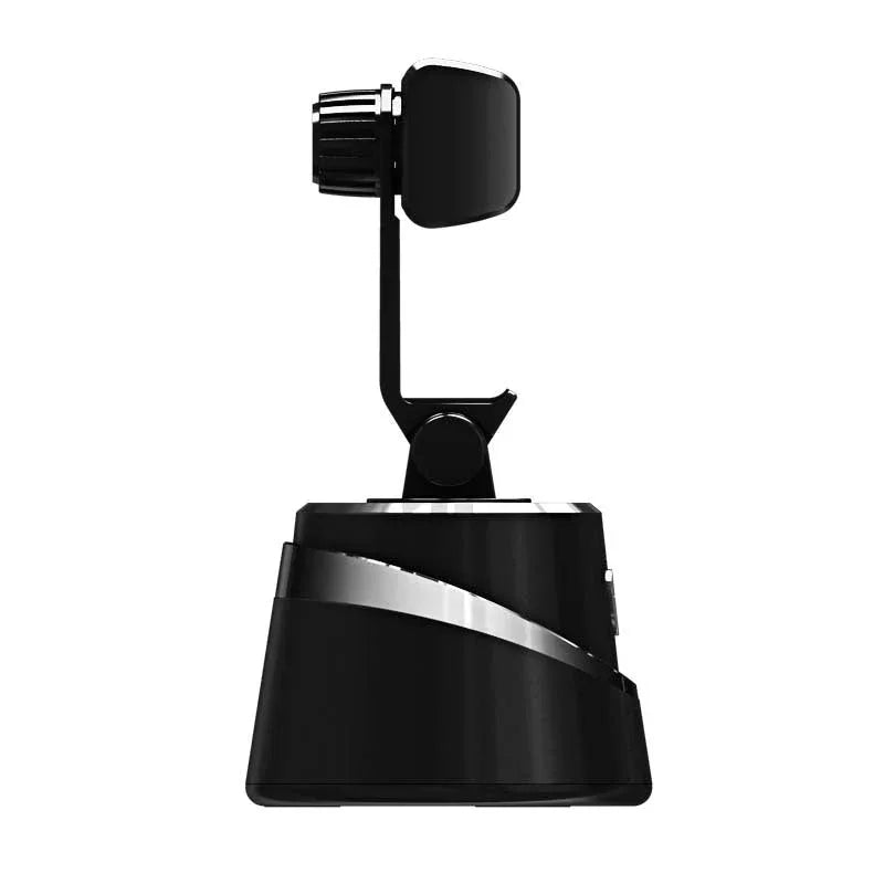 User demonstrating gesture photography feature with 360° tracking phone holder.