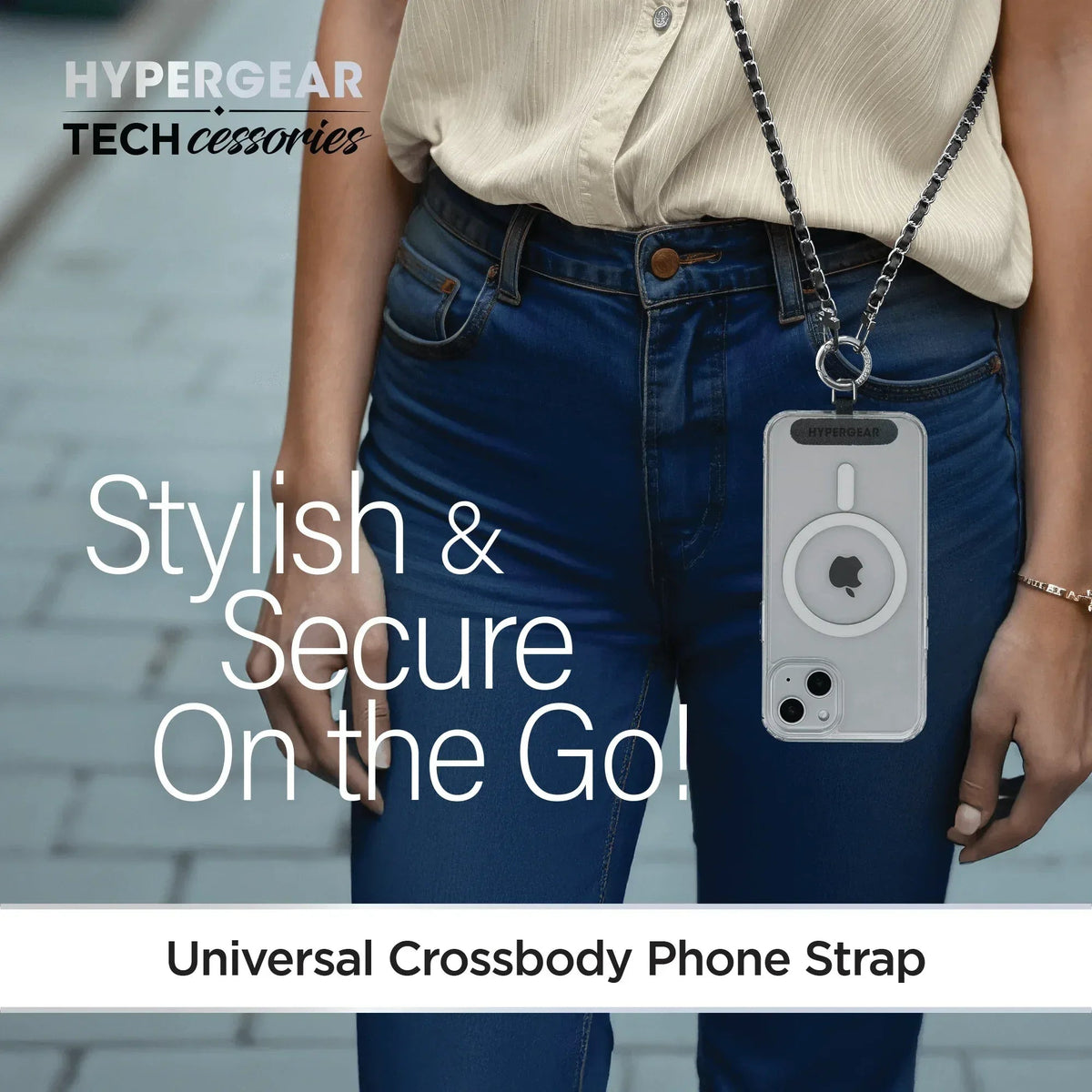 HyperGear TECHcessories Silver Chain with Black Vegan Leather - Snagva