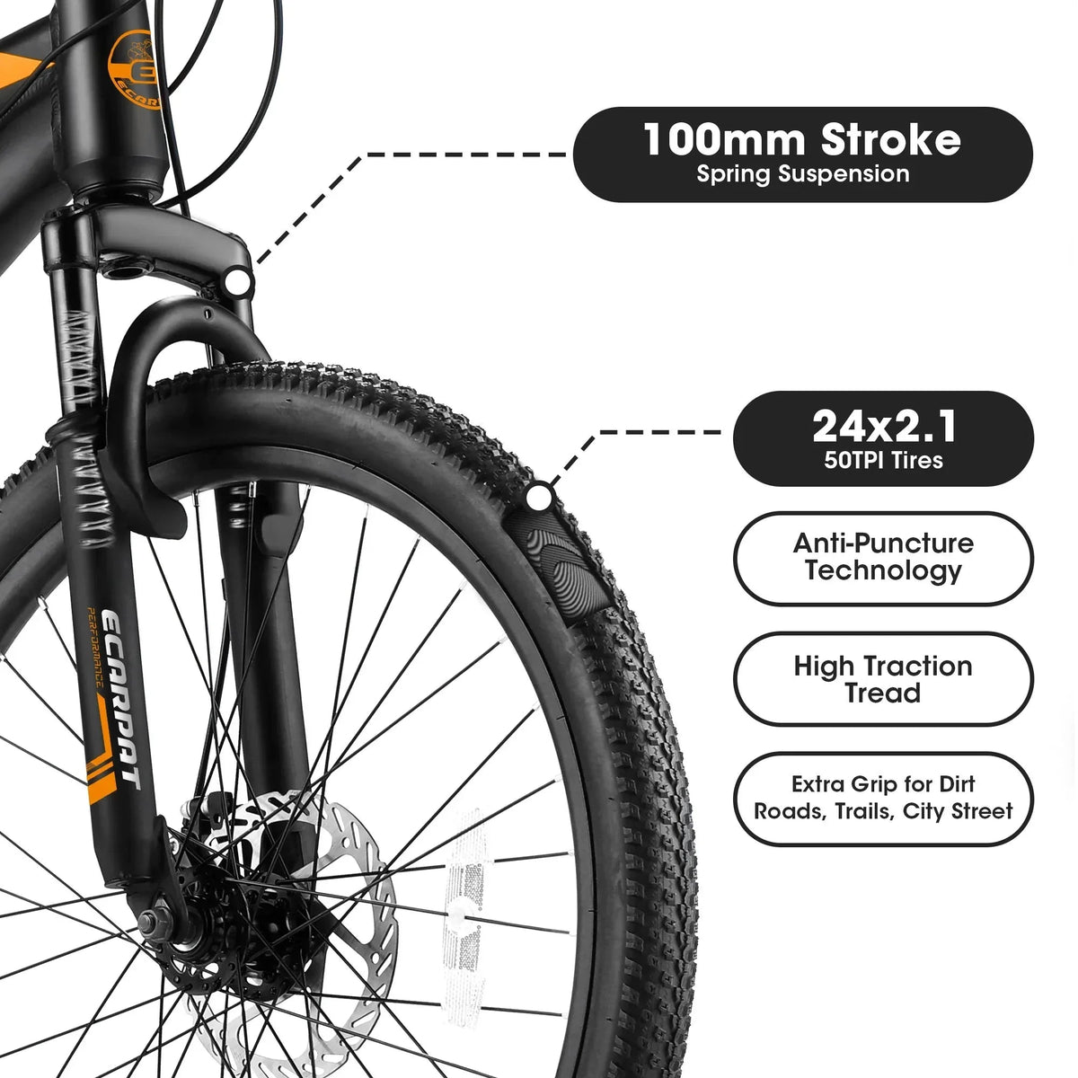 Carpat™ – 26" Mountain Bike (Black-Orange, Dual Disc, 21-Speed) - Snagva