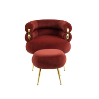 Upholstered Velvet Barrel Accent Chair with Ottoman,Accent Comfy