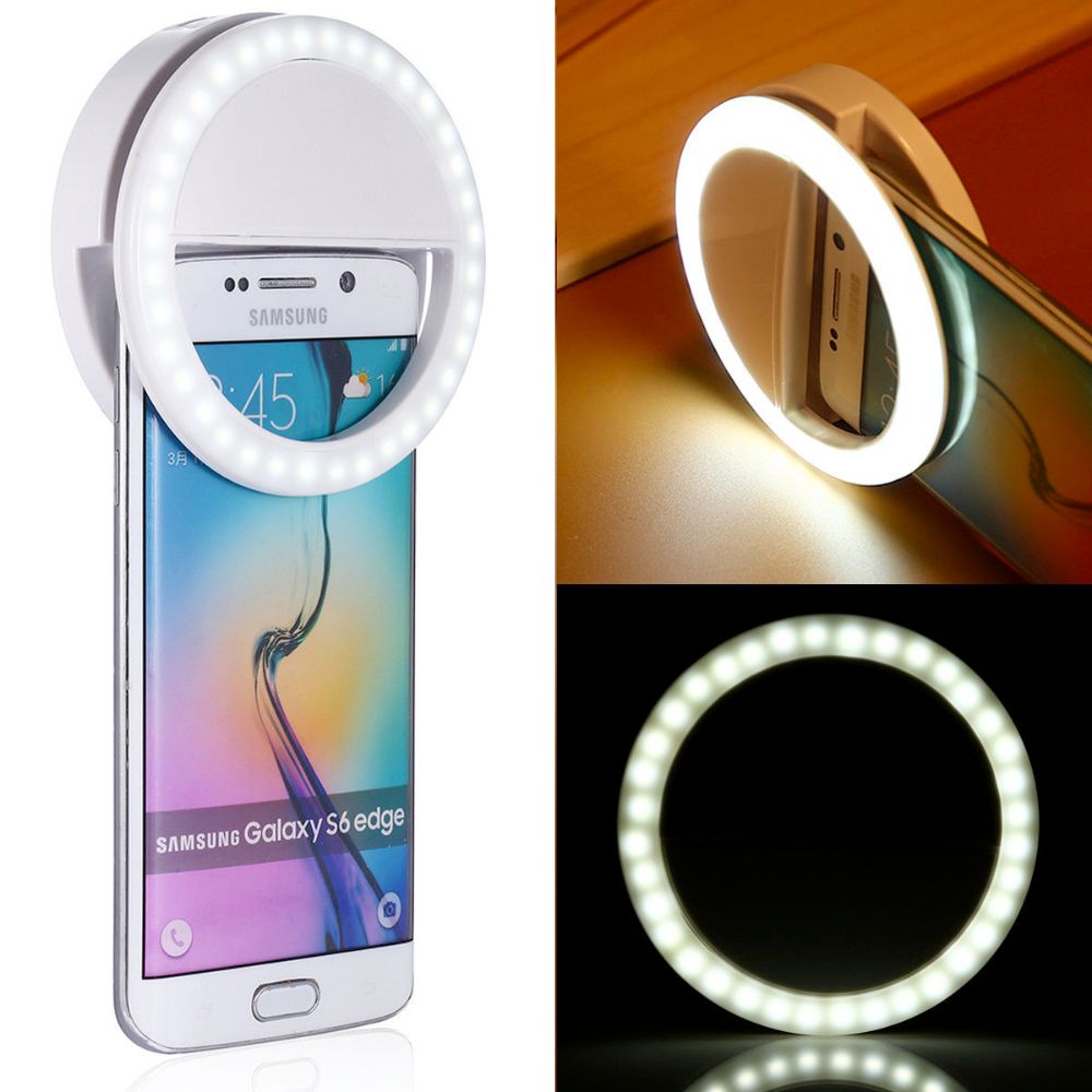 Portable Selfie Ring Clip On for Mobile Phone attached to smartphone
