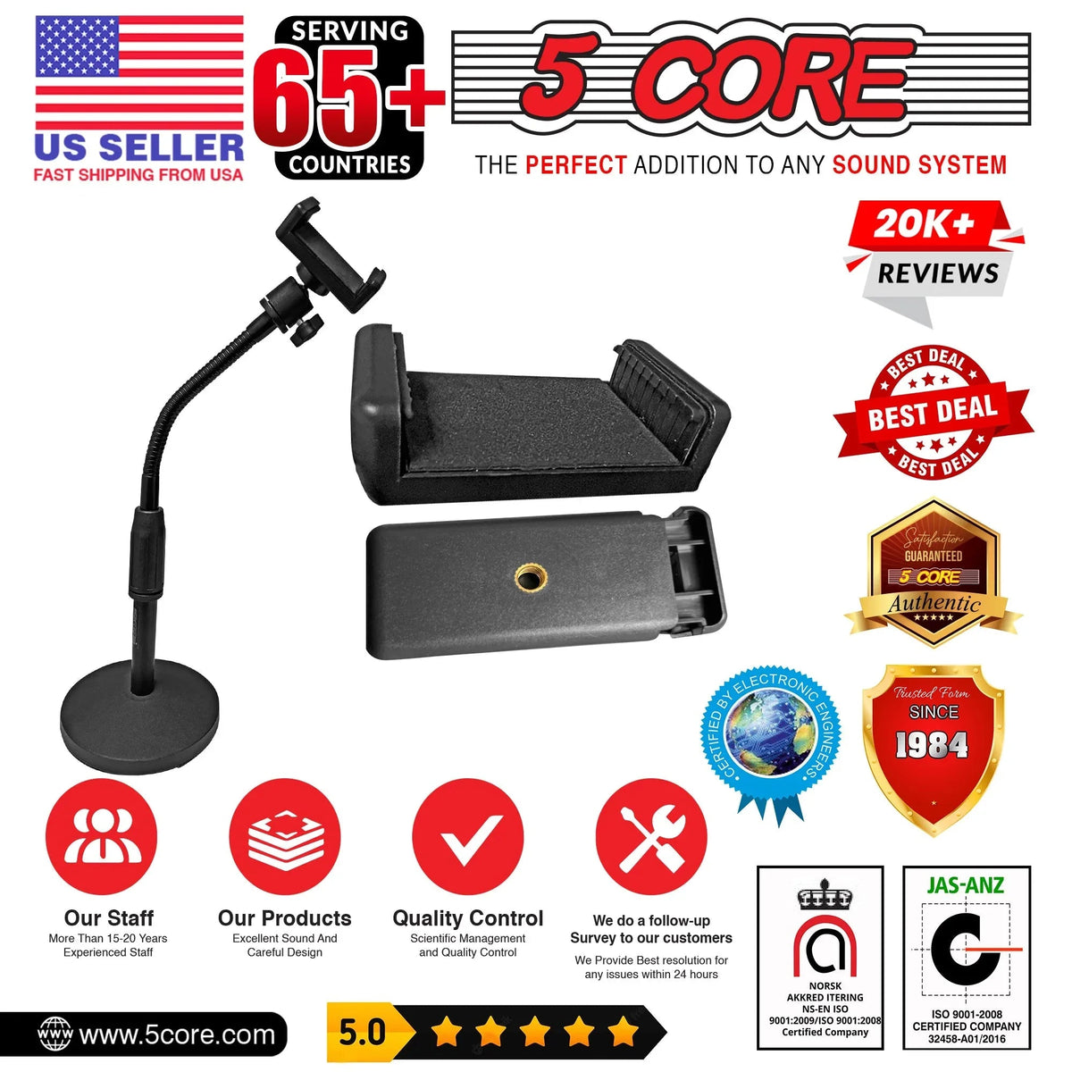 5Core Cell Phone Stand for Desk Adjustable Scissor Boom Arm Stands product image for TrustyMall.
