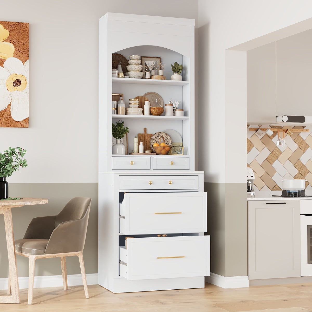 Modern 83.7inch High Kitchen Pantry, Freestanding Tall Kitchen Hutch