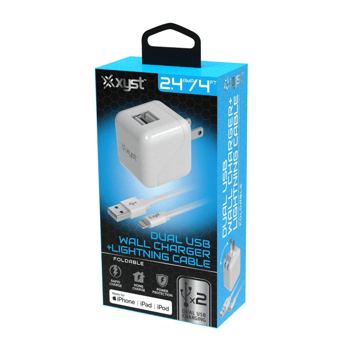 Xyst 2.4-Amp Dual USB Wall Charger With 4Ft Lightning Cable - Snagva