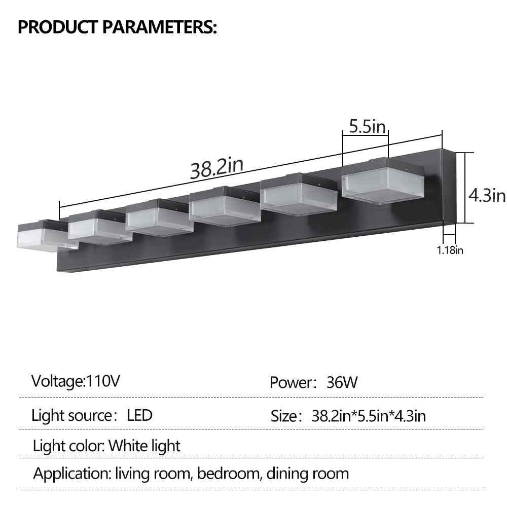 Modern 6-Light Black LED Vanity Mirror Light Fixture For Bathrooms And