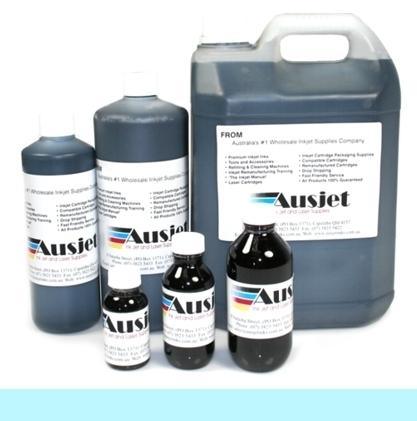 Bottle of light cyan ink with label showing brand and color, 500ml size