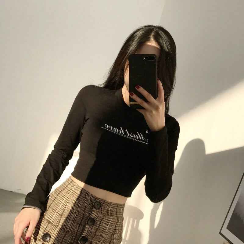Korean Tshirt Ladies Slim Letter T shirt