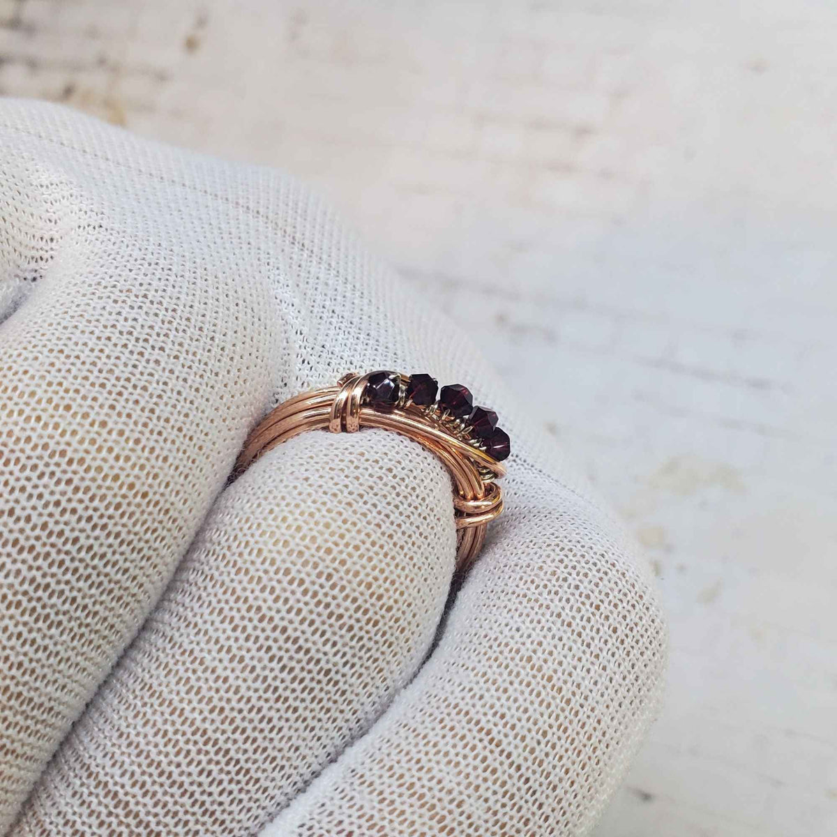 Handmade Wire Wrapped Copper Crystal Birthstone Bling Ring