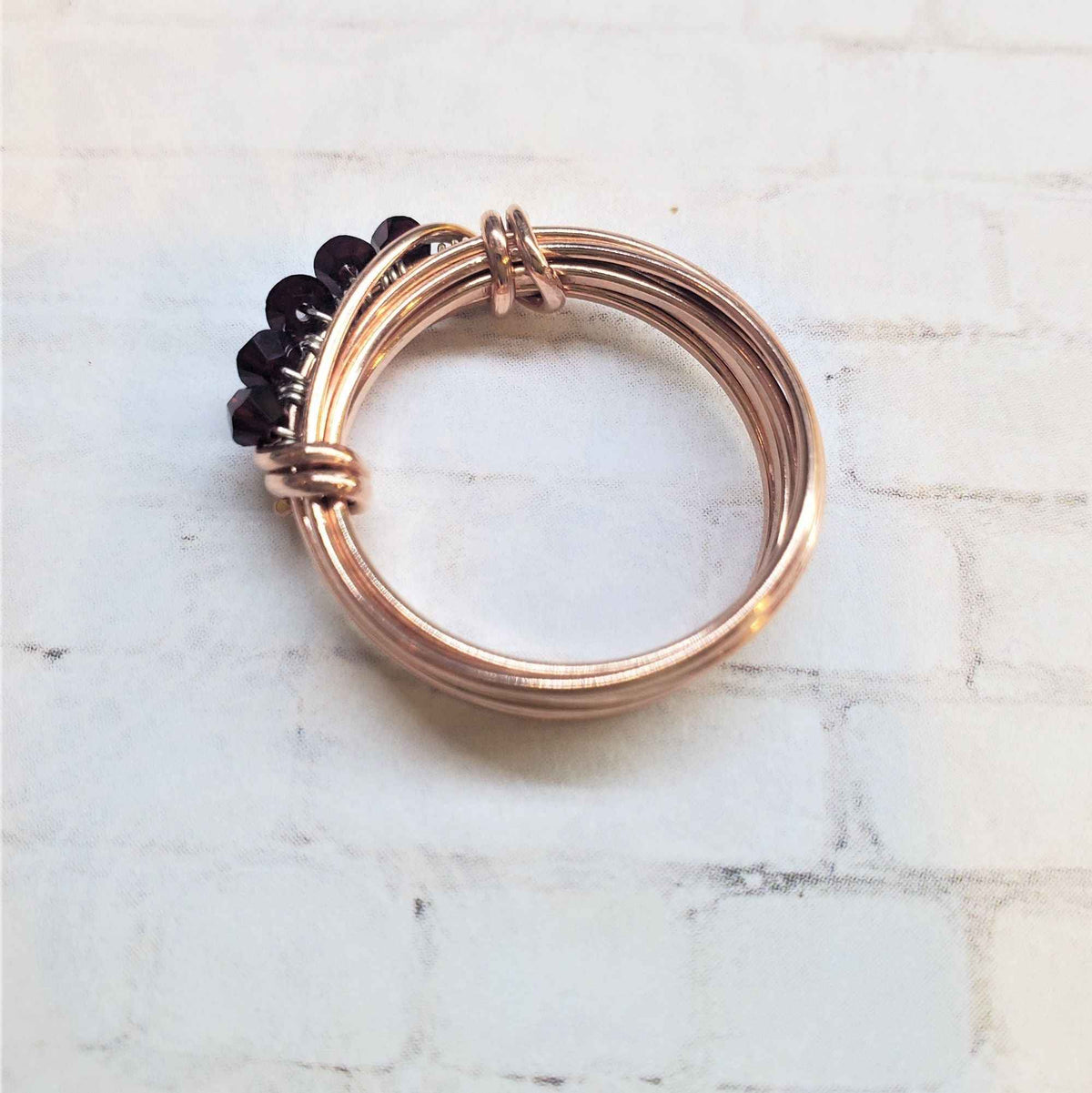 Handmade Wire Wrapped Copper Crystal Birthstone Bling Ring