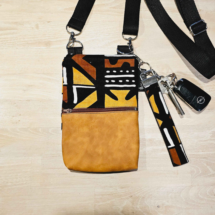 Handmade Phone Bag and Keyfob Set | African Ankara Print Fabric |