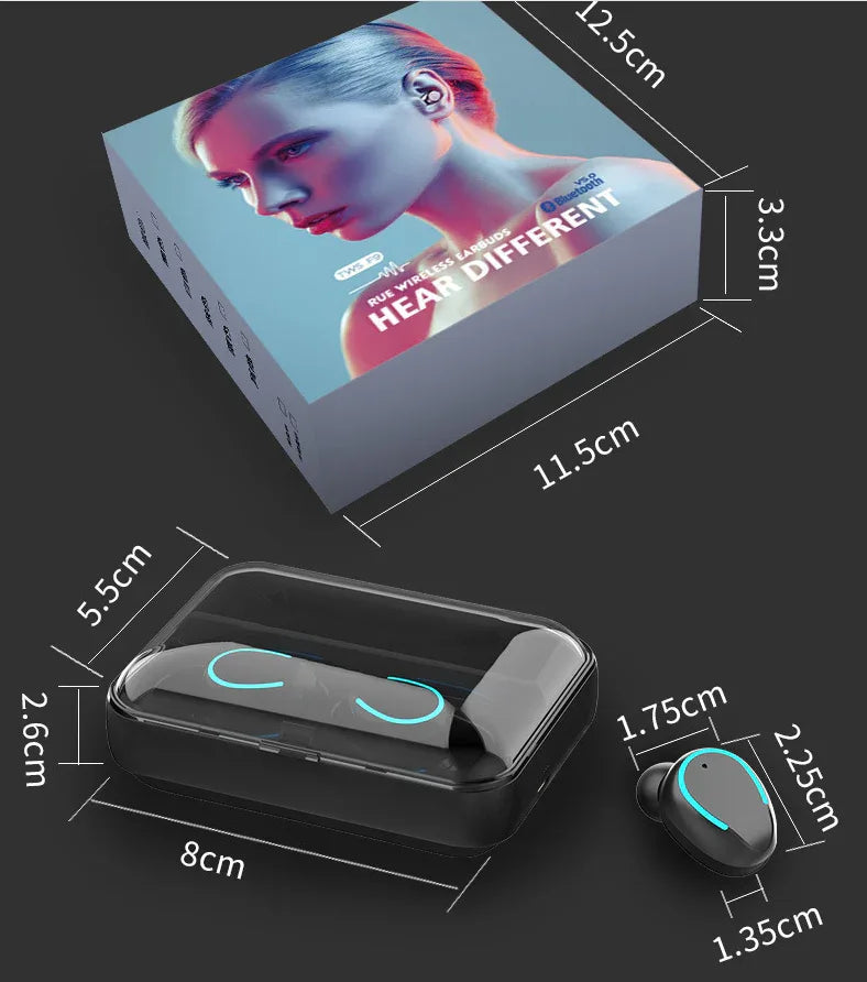 Illustration highlighting the long battery life and backup charging capability of the headset case.
