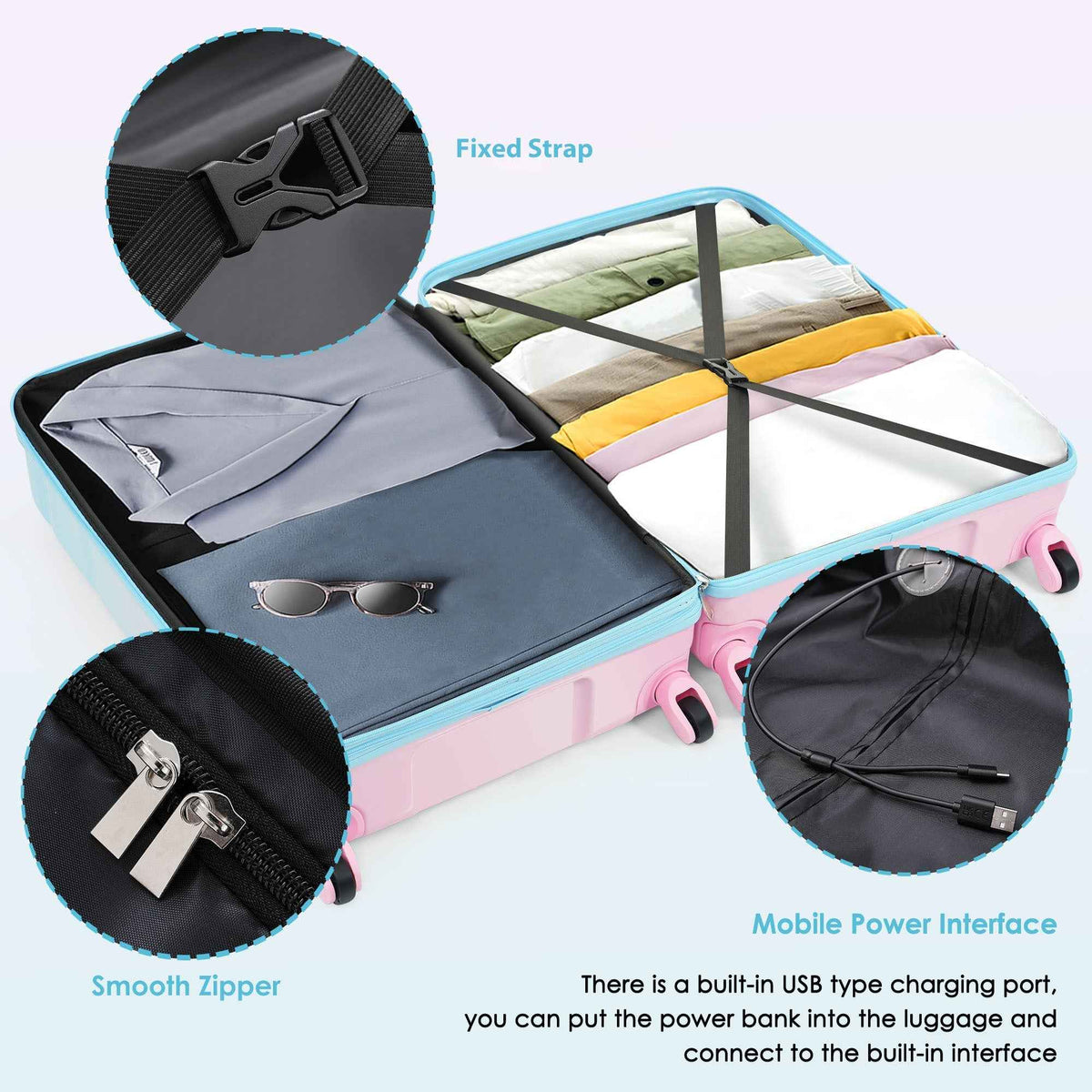 Luggage Set of 3, 20-inch with USB Port, Airline Certified Carry-on