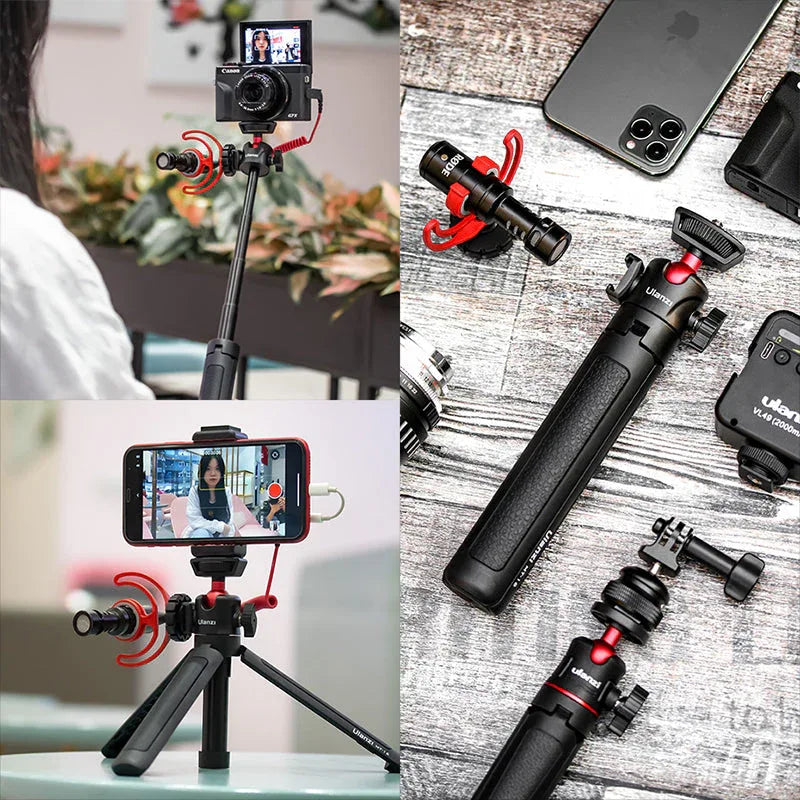 Side view of the extended tripod adjusting for camera or phone use.