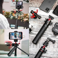 Side view of the extended tripod adjusting for camera or phone use.
