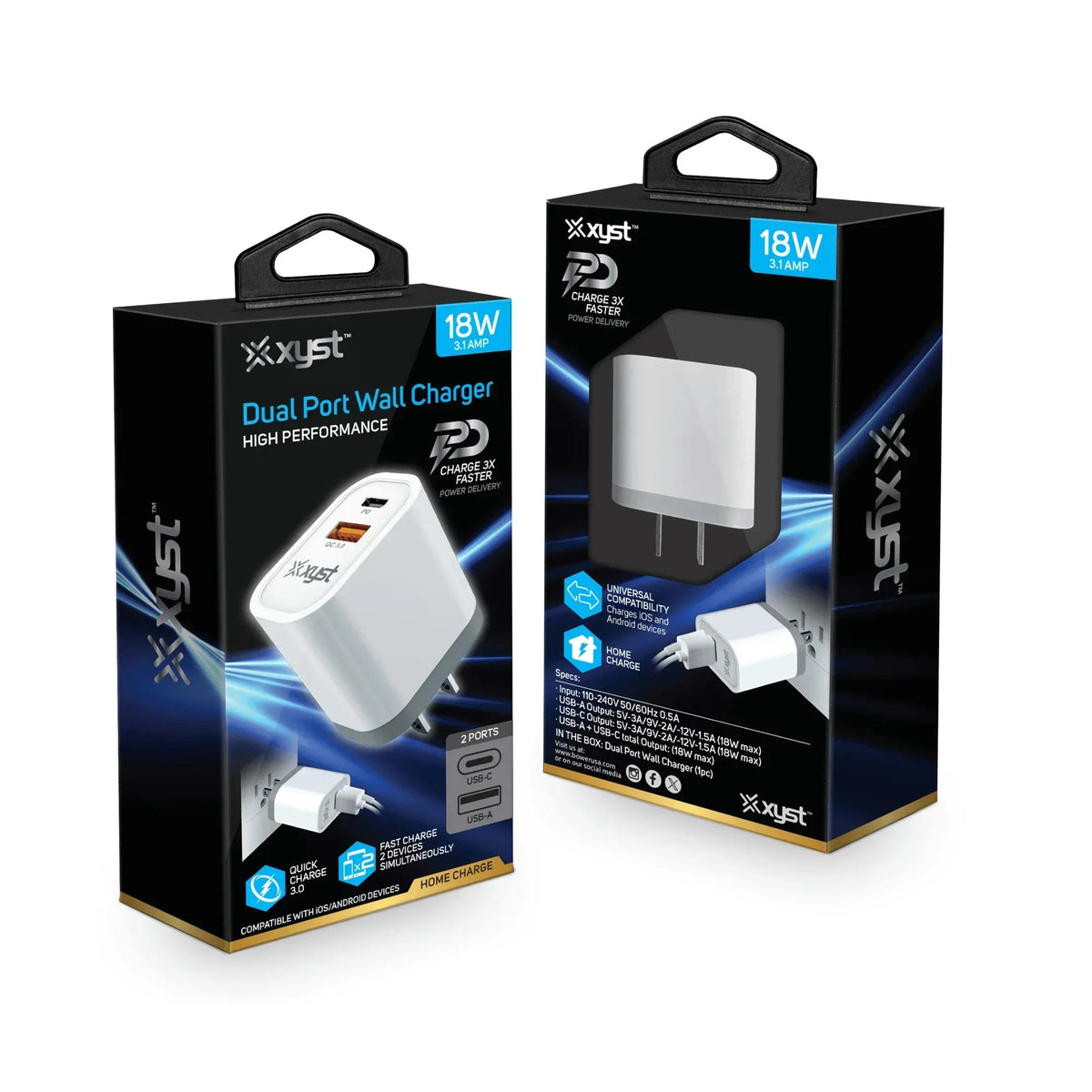 Xyst 3.4-Amp Dual USB Wall Charger with USB Port and USB Type-C Port - Snagva