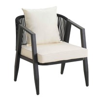 Overhead view of durable and comfortable outdoor patio seating set with beige cushions and iron frames.