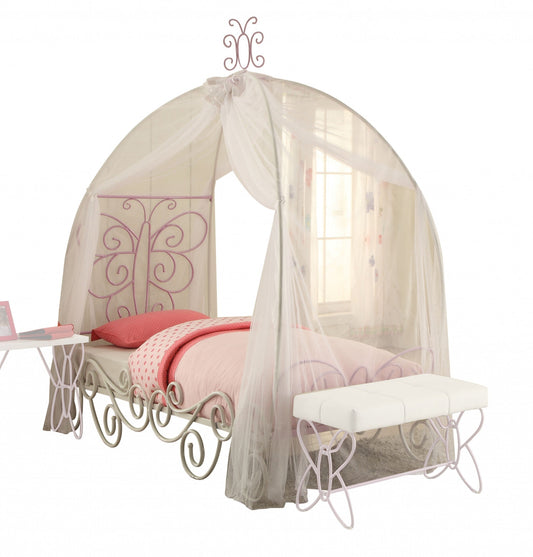 85inches X 56inches X 88inches Full White And Light Purple Metal Tube