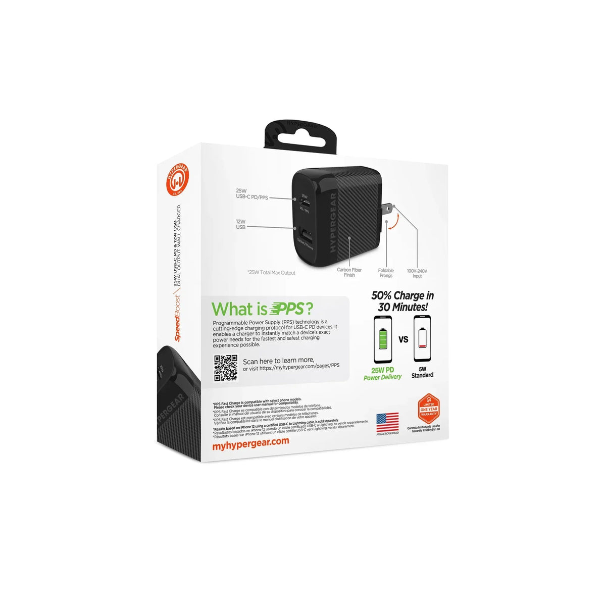 HyperGear SpeedBoost 25W USB-C PD + 12W USB Fast Wall Charger with PPS - Snagva