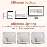 Large white L-shaped sectional sofa with extra-wide seat cushions and built-in USB charging port, seats four.