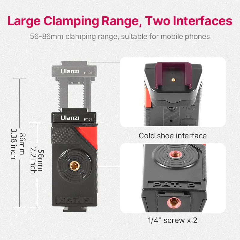 Compact black tripod folded with the phone clip attached, ready for storage.