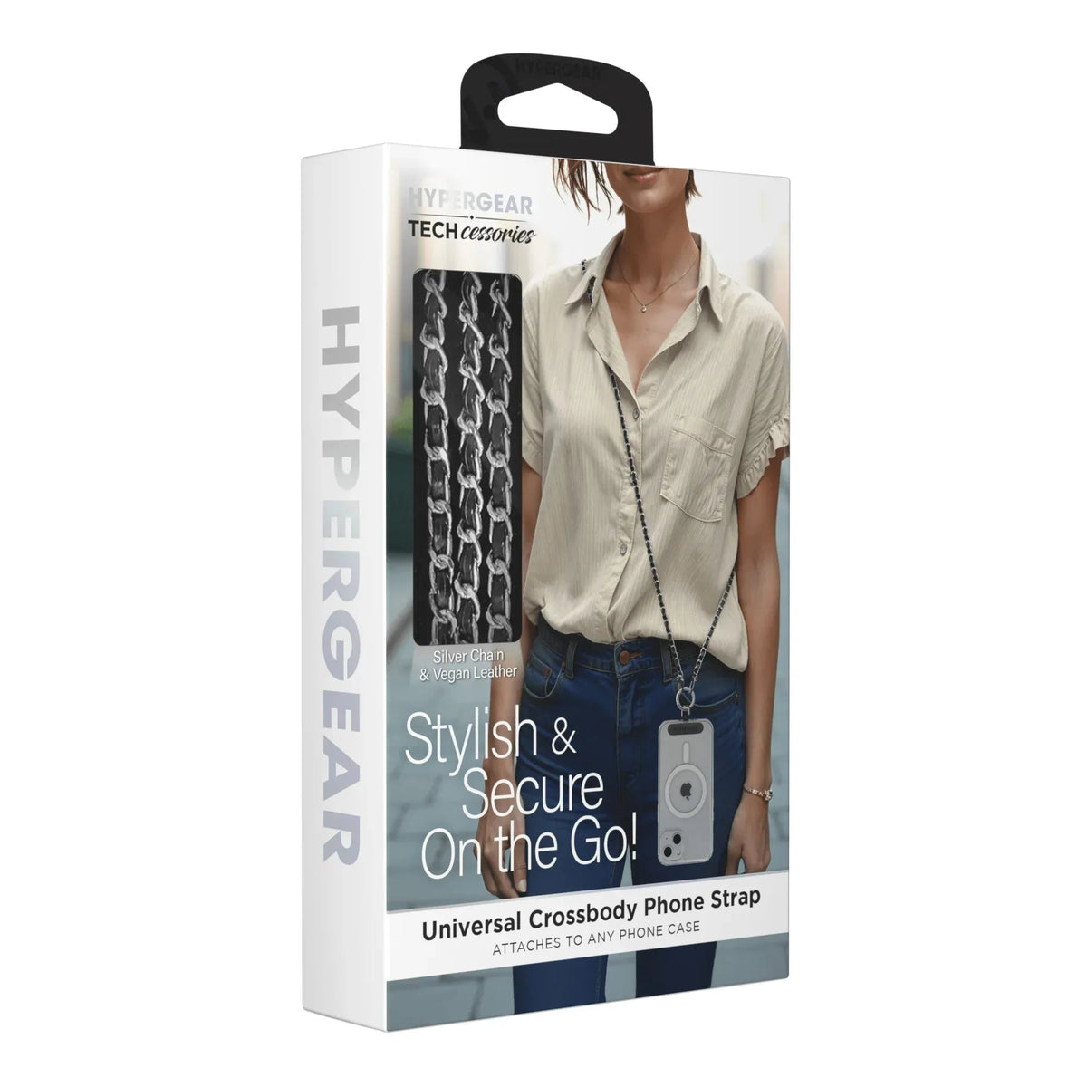 HyperGear TECHcessories Silver Chain with Black Vegan Leather - Snagva