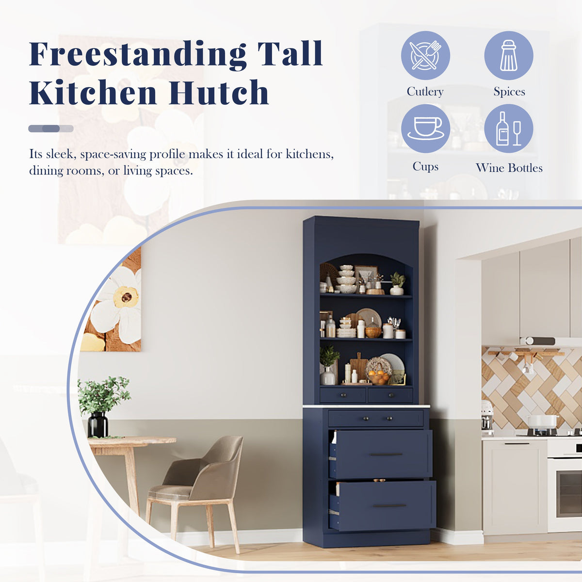 Modern 83.7inch High Kitchen Pantry, Freestanding Tall Kitchen Hutch