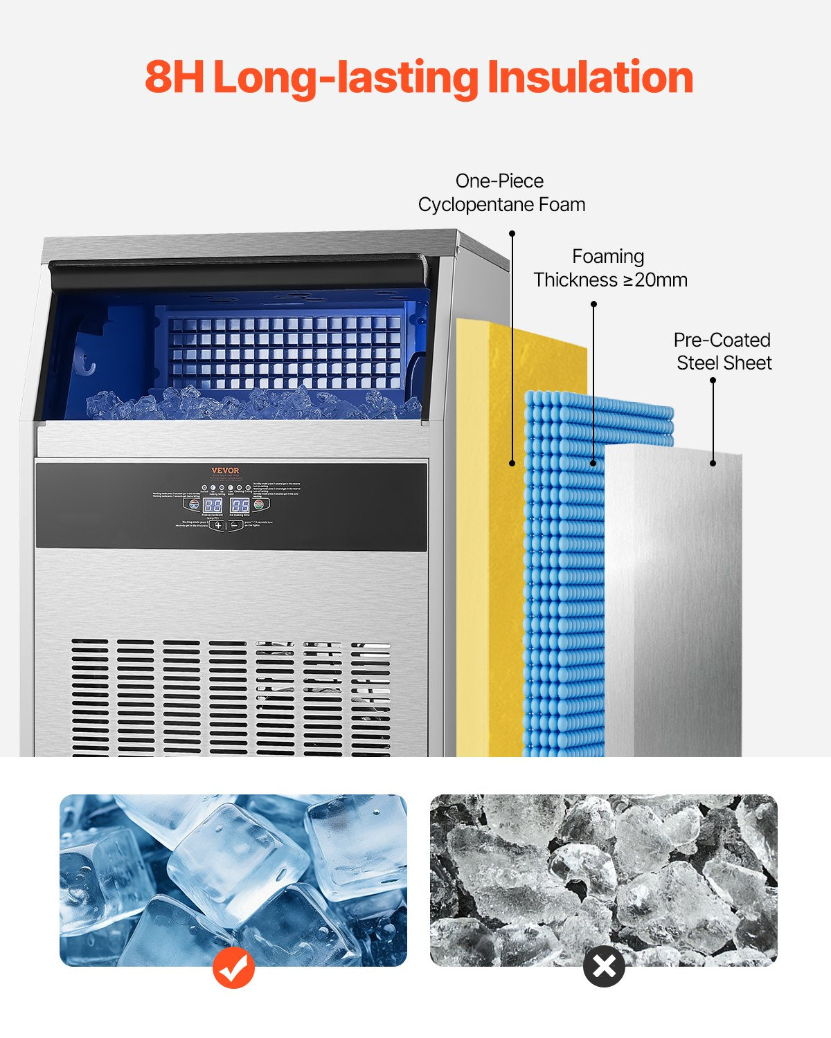 160lbs/24H Commercial Ice Maker Machine, 66lbs Storage Capacity Ice