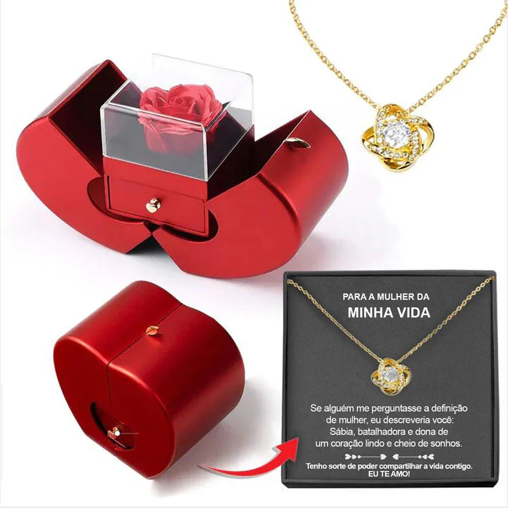 Red Rose Jewelry Gift Box with Necklace