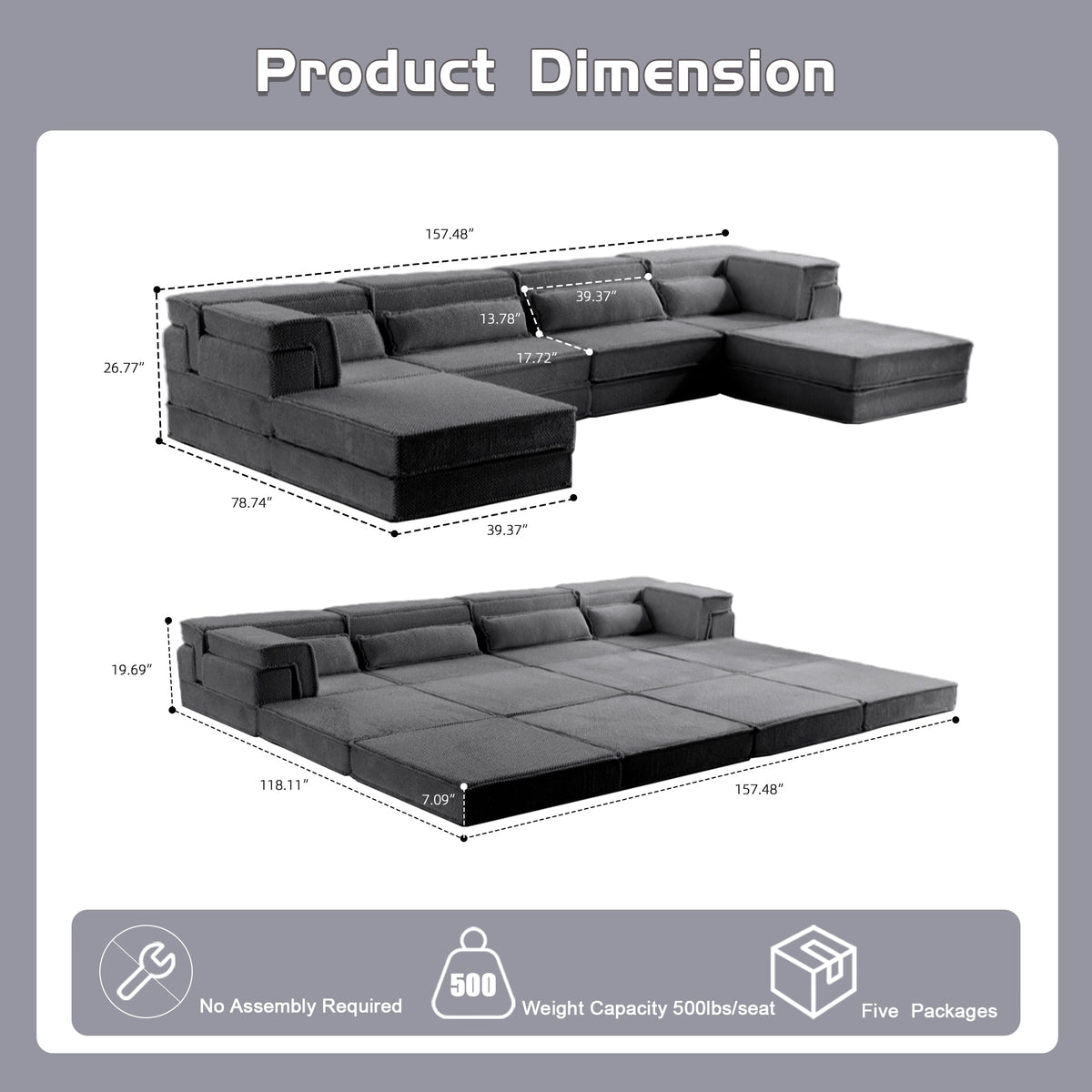 Compression Mahjong Sofa,Convertible Floor Sofa Bed,DIY Boneless