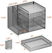 Grey 5 Tier Mesh Desk Organizer With Drawer And File Trays