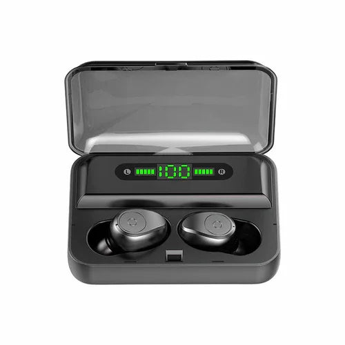 Bluetooth headset worn by person showcasing ergonomic and never-drop design.