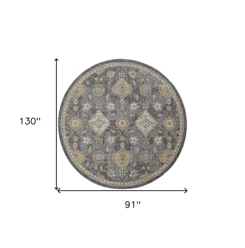 8inchesx11inches Slate Grey Machine Woven Bordered Floral Vines Indoor