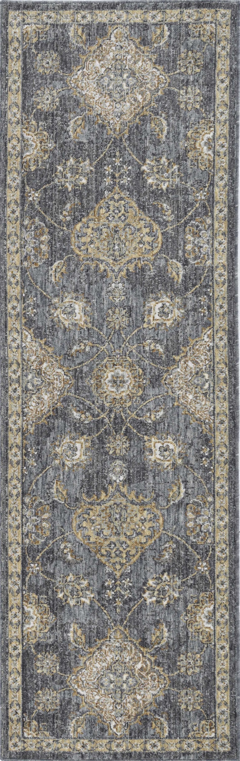 8inchesx11inches Slate Grey Machine Woven Bordered Floral Vines Indoor