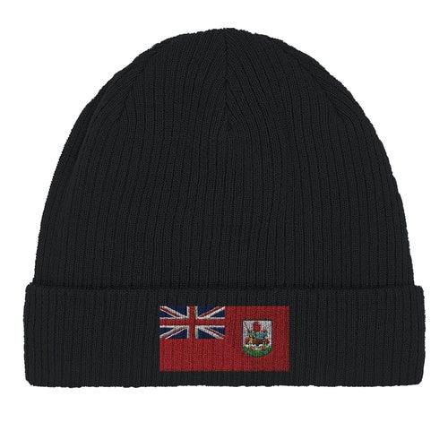 Green beanie displayed on a white background showing front Bermuda flag