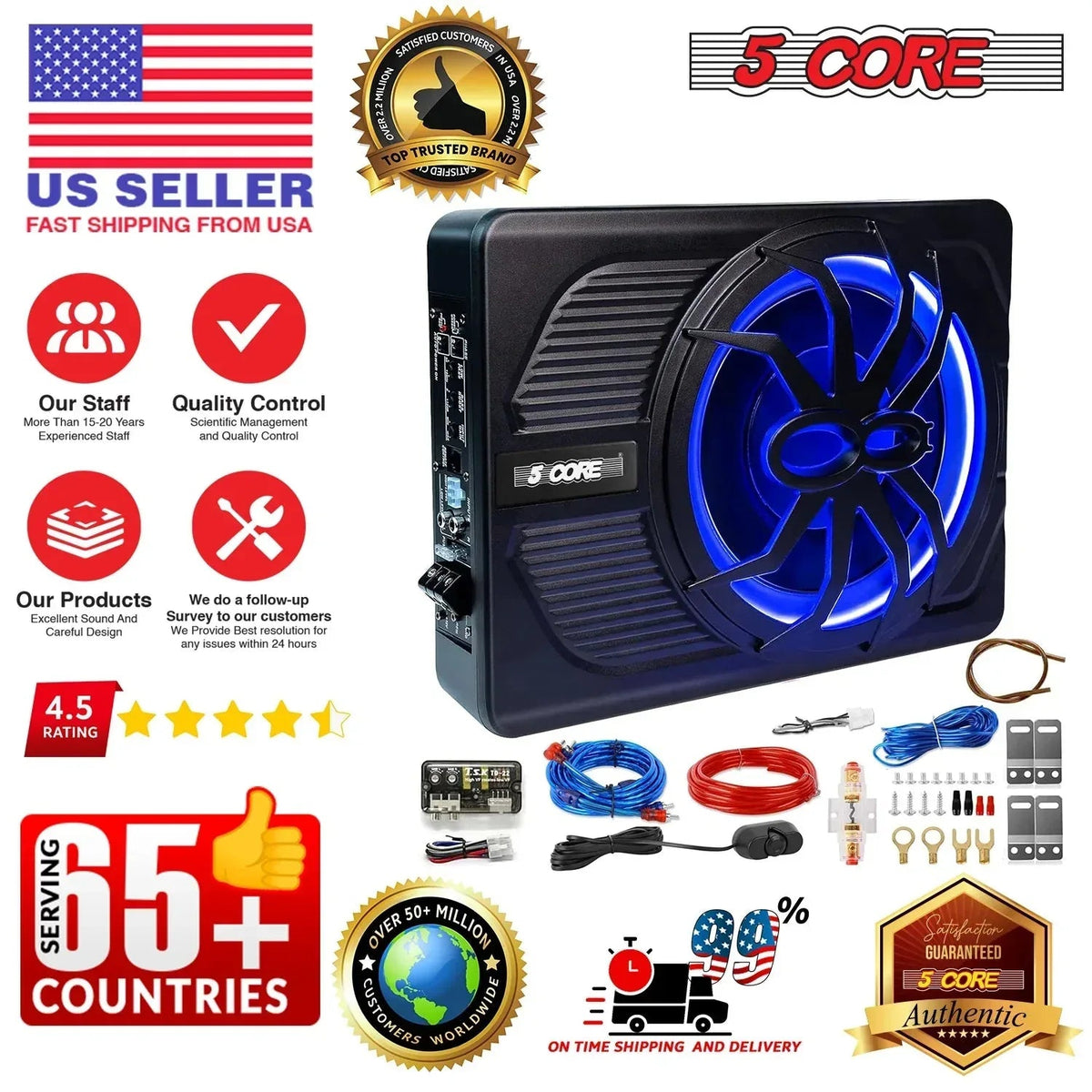 5Core 10 Inch Slim under Seat Car Audio Subwoofer 800W Built in - Snagva