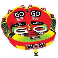 Diagram of Go Bot towable showing front and back tow points and seating positions.