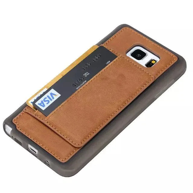 Samsung card phone case opened showing interior with card slot and phone inside