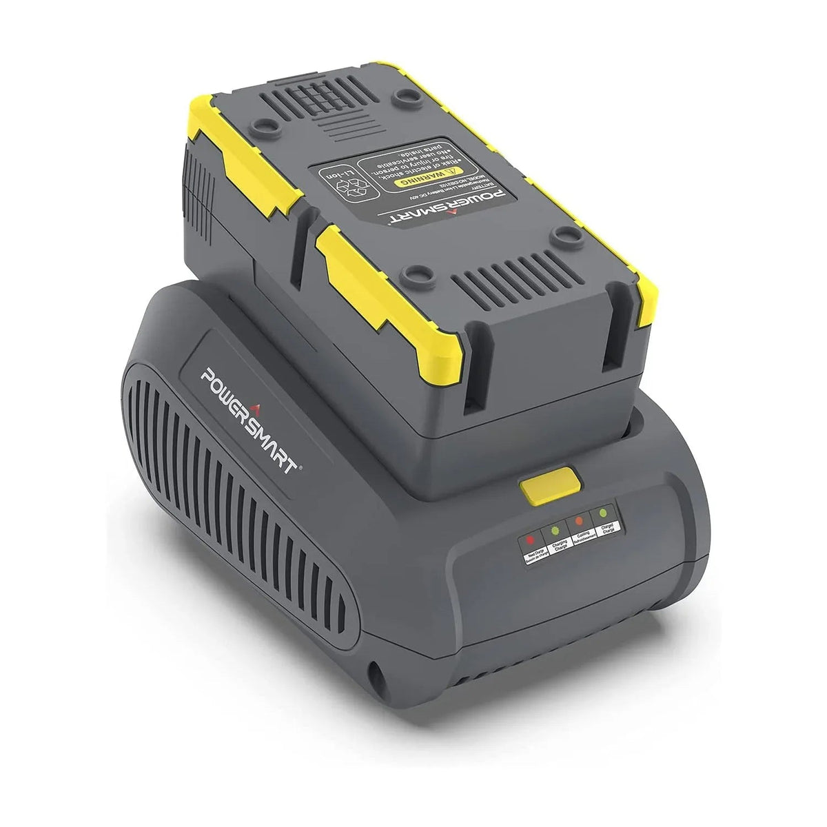 Side view of the lithium battery charger highlighting its compact design and casing details.