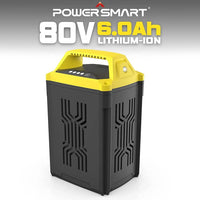 Close-up of battery terminals on PowerSmart 80V 6Ah lithium-ion replacement battery.