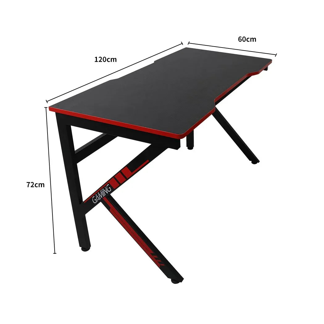 Side view of gaming desk showing K-shaped legs and sturdy construction.