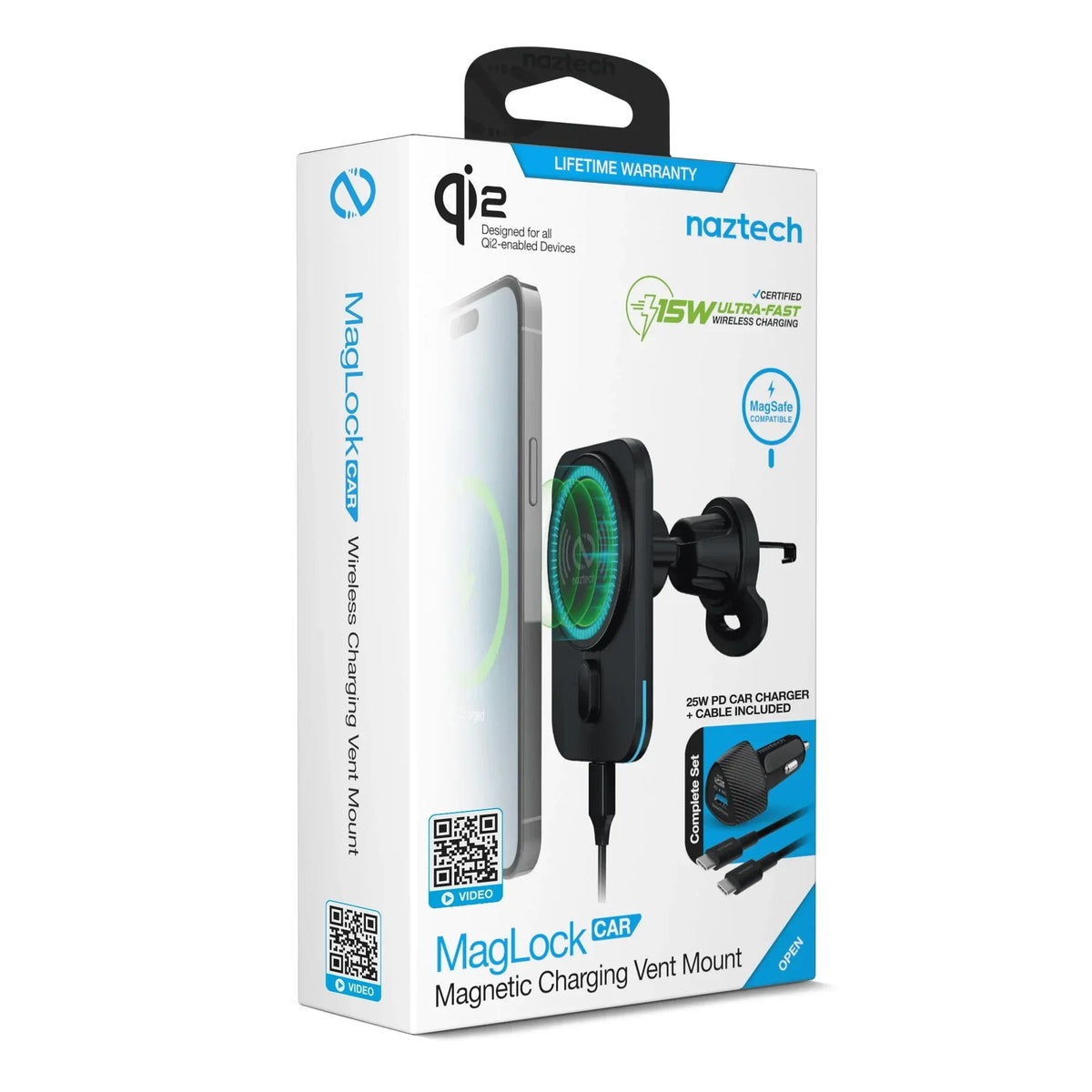 Naztech MagLock CAR 15W Magnetic Wireless Fast Charging Vent Mount - Snagva