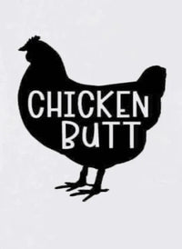 Decorative bright chicken illustration on white onesie for babies with humorous text.