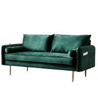 71'' Velvet Sofa,mid century couch with 2 throw pillows & pockets for