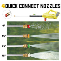 Close-up of pressure washer trigger and adjustable spray nozzle attached.