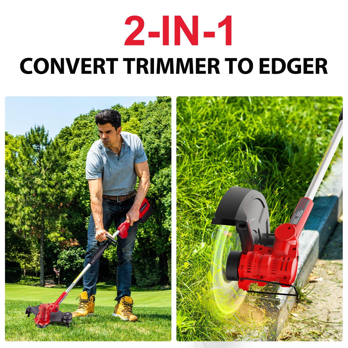 Close-up of 40V cordless leaf blower with ergonomic handle and trigger