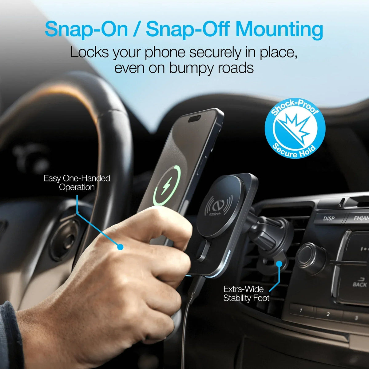 Naztech MagLock CAR 15W Magnetic Wireless Fast Charging Vent Mount - Snagva