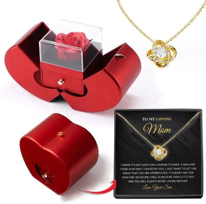 Red Rose Jewelry Gift Box with Necklace
