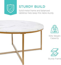 Round Coffee Table With Faux Marble Top Cross Leg Design