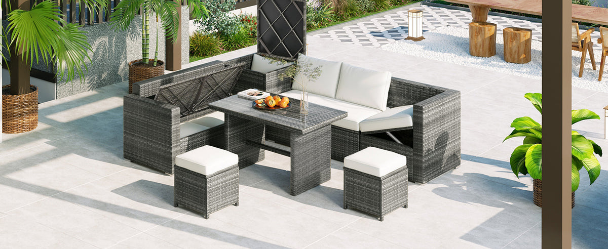 Outdoor 6-Piece All Weather PE Rattan Sofa Set, Garden Patio Wicker